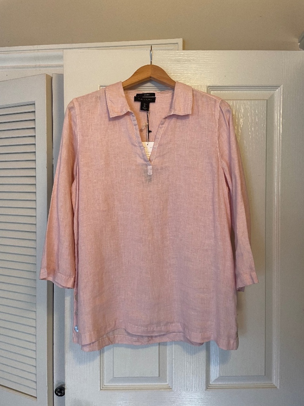 Tahari Pink Linen Tunic Top L